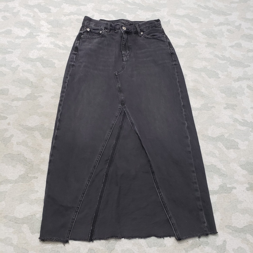 American Eagle Skirt Womens 4 Black Pockets Denim Maxi